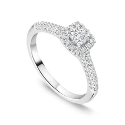 18ct White Gold 0.50ct Round Brilliant Centre Square Cluster & Shoulders Diamond Ring