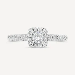 18ct White Gold 0.50ct Round Brilliant Centre Square Cluster & Shoulders Diamond Ring