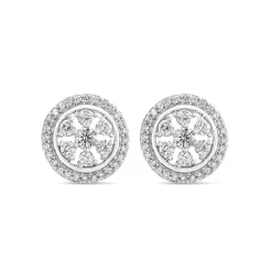 9ct White Gold 0.27ct Round Diamond Flower Halo Disc Stud Earrings