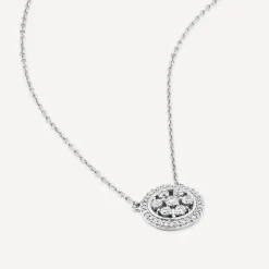 9ct White Gold 0.19ct Round Diamond Halo Flower Disc Necklet