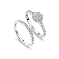 9ct White Gold 0.46ct Round Halo Cluster Diamond Bridal Set