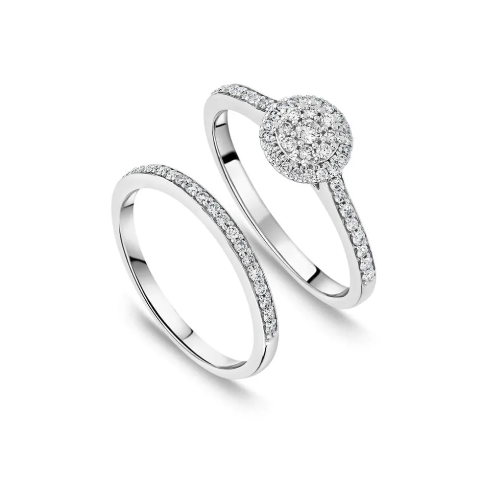 9ct White Gold 0.46ct Round Halo Cluster Diamond Bridal Set
