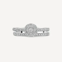 9ct White Gold 0.46ct Round Halo Cluster Diamond Bridal Set
