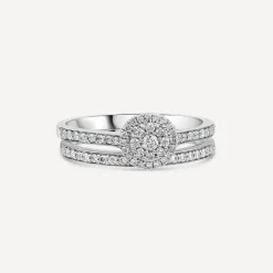 9ct White Gold 0.46ct Round Halo Cluster Diamond Bridal Set