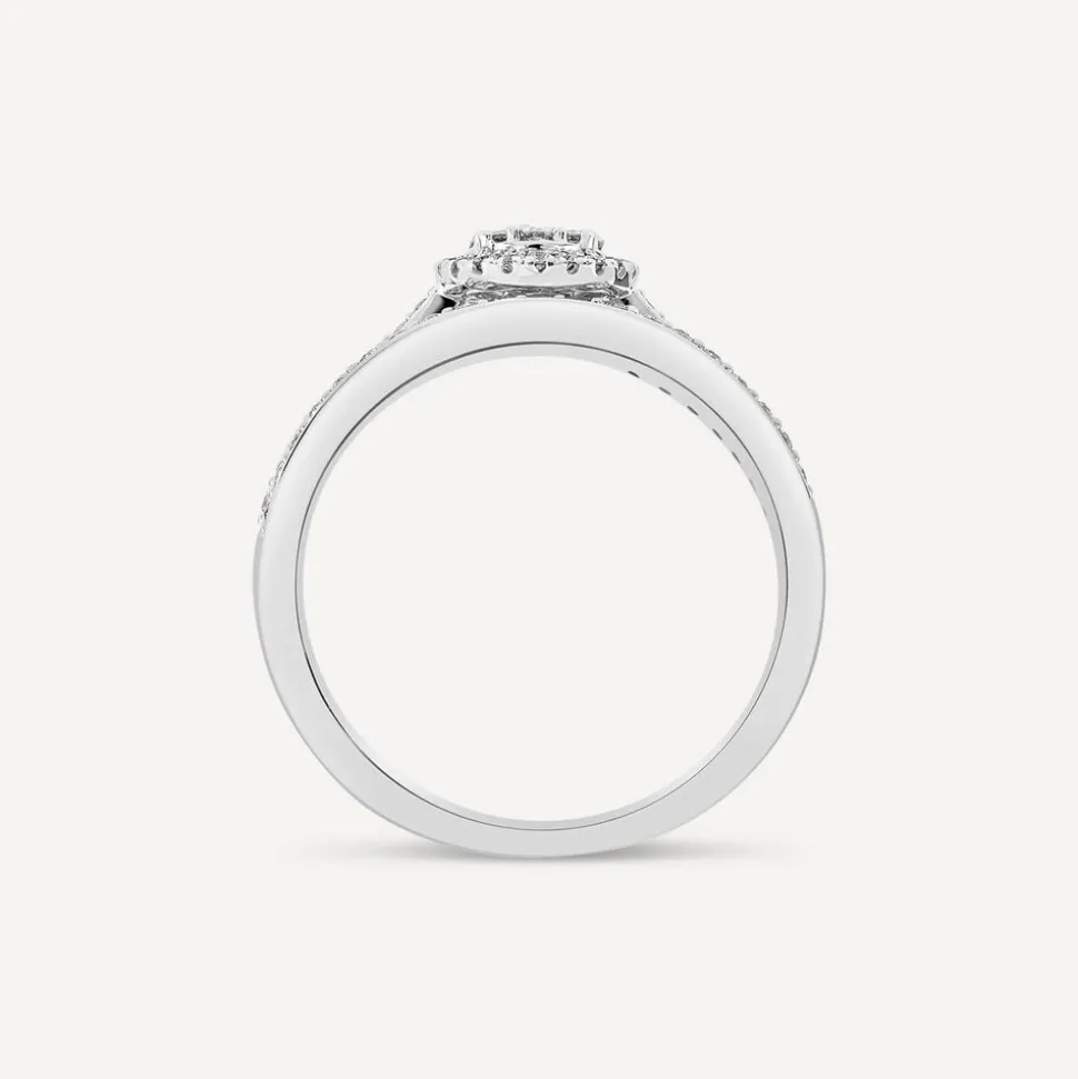 9ct White Gold 0.46ct Round Halo Cluster Diamond Bridal Set