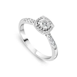 9ct White Gold 0.39ct Square Illusion Diamond Halo Shoulders Ring
