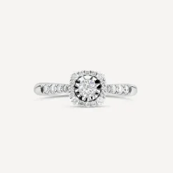 9ct White Gold 0.39ct Square Illusion Diamond Halo Shoulders Ring