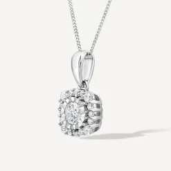 9ct White Gold 0.26ct Square Illusion Diamond Halo Pendant