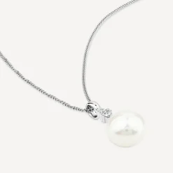 9ct White Gold 0.04ct Top Diamond & Freshwater Pearl Pendant