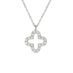 9ct White Gold Cubic Zirconia Set Open Clover Petal Pendant
