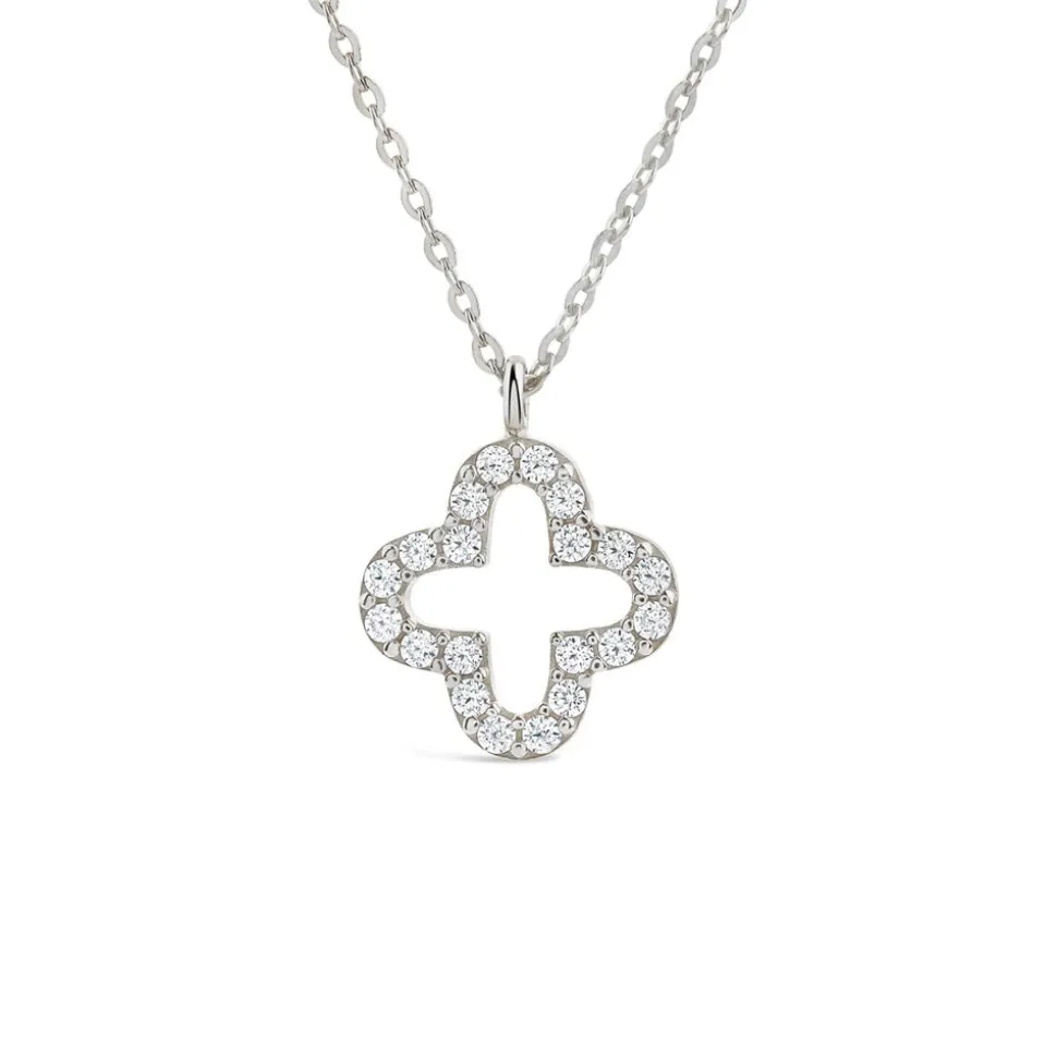 9ct White Gold Cubic Zirconia Set Open Clover Petal Pendant