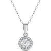 9ct White Gold Cubic Zirconia Halo Slider Pendant (Chain Included)