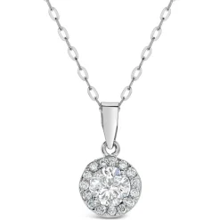9ct White Gold Cubic Zirconia Halo Slider Pendant (Chain Included)