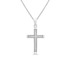 9ct White Gold Cubic Zirconia Channel Set Cross Pendant
