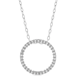 9ct White Gold Cubic Zirconia Open Circle Pendant (Chain Included)