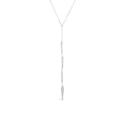 9ct White Gold Cubic Zirconia Set & Polished Drop Necklet