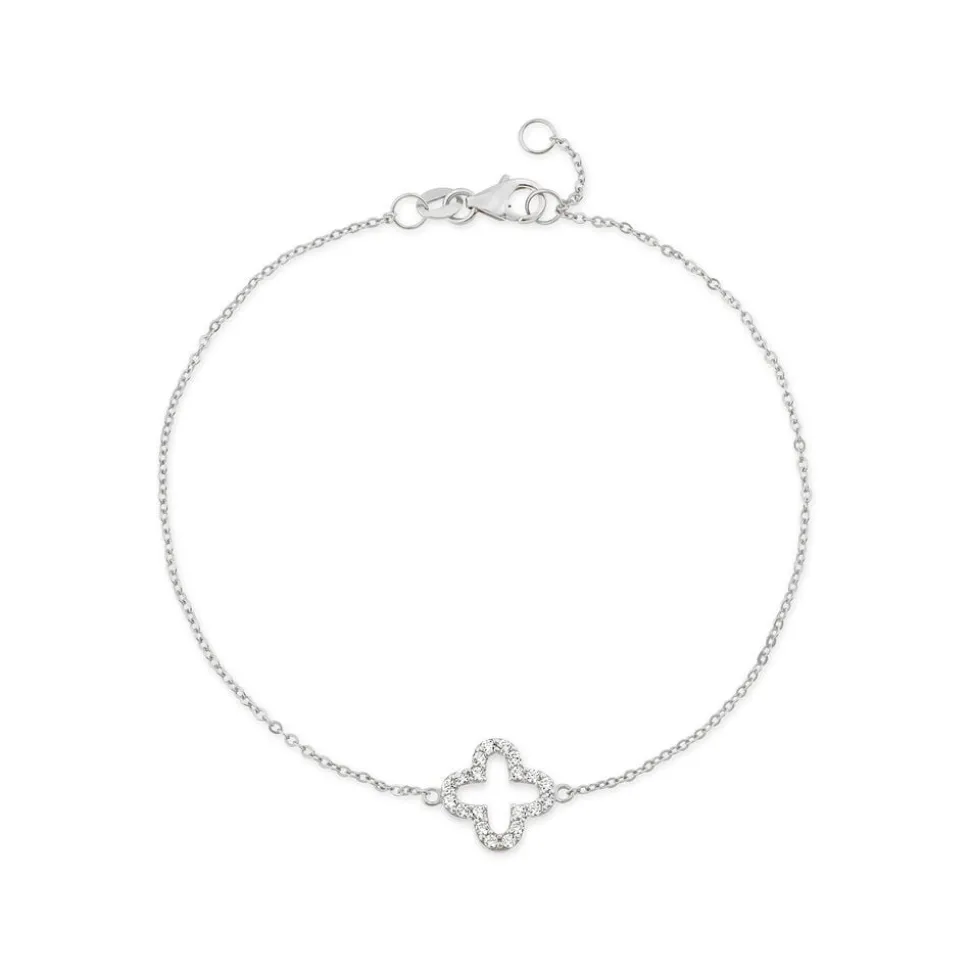 9ct White Gold Cubic Zirconia Set Open Clover Petal Bracelet