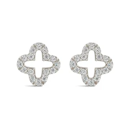 9ct White Gold Cubic Zirconia Set Open Clover Petal Stud Earrings