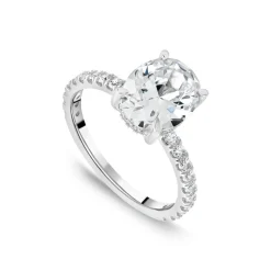 9ct White Gold Cubic Zirconia Oval Centre & Shoulders Set Ring