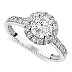 9ct White Gold Cubic Zirconia Halo and Side Stones Ring