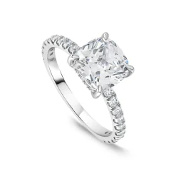 9ct White Gold Cubic Zirconia Cushion Centre & Shoulders Set Ring