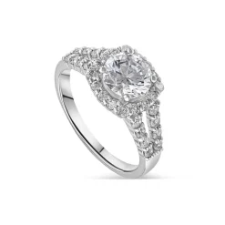 9ct White Gold Cubic Zirconia Open Halo Shoulders Ring