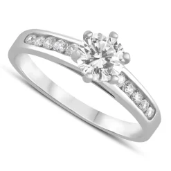 9ct White Gold Cubic Zirconia Solitaire with Cubic Zirconia Channel Shoulders Ring