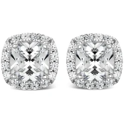 9ct White Gold Cubic Zirconia Square Halo Stud Earrings