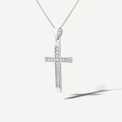 9ct White Gold Cubic Zirconia Channel Set Cross Pendant