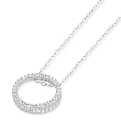 9ct White Gold Cubic Zirconia Open Circle Pendant (Chain Included)