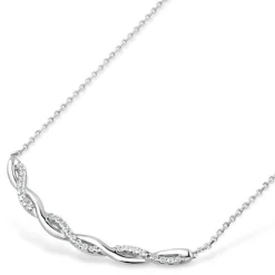9ct White Gold Cubic Zirconia Plaited Curve Necklet