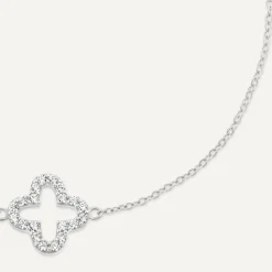 9ct White Gold Cubic Zirconia Set Open Clover Petal Bracelet