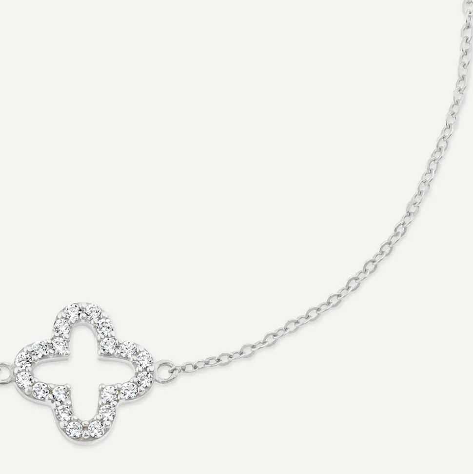 9ct White Gold Cubic Zirconia Set Open Clover Petal Bracelet