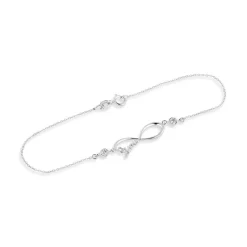 9ct White Gold Cubic Zirconia 'Love You' Infinity Bracelet