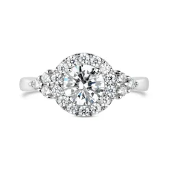 9ct White Gold Cubic Zirconia Halo Trefoil Shoulders Dress Ring