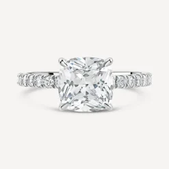 9ct White Gold Cubic Zirconia Cushion Centre & Shoulders Set Ring