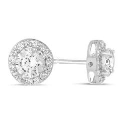 9ct White Gold Cubic Zirconia Halo Stud Earrings