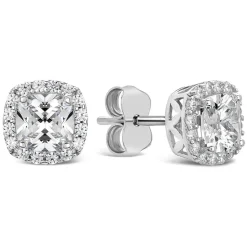 9ct White Gold Cubic Zirconia Square Halo Stud Earrings