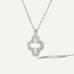 9ct White Gold Cubic Zirconia Set Open Clover Petal Pendant