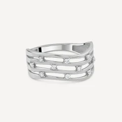 9ct White Gold Cubic Zirconia Set Four Strands Open Band Ring