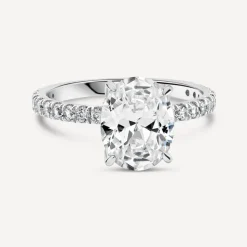 9ct White Gold Cubic Zirconia Oval Centre & Shoulders Set Ring