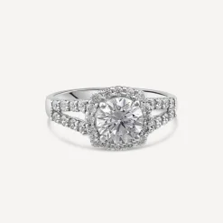 9ct White Gold Cubic Zirconia Open Halo Shoulders Ring