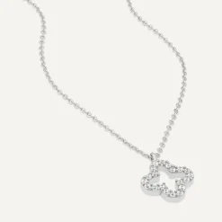 9ct White Gold Cubic Zirconia Set Open Clover Petal Pendant