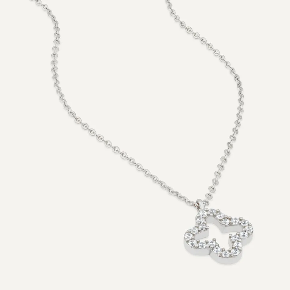 9ct White Gold Cubic Zirconia Set Open Clover Petal Pendant