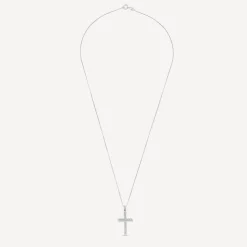 9ct White Gold Cubic Zirconia Channel Set Cross Pendant