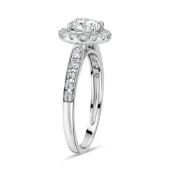 9ct White Gold Cubic Zirconia Halo and Side Stones Ring