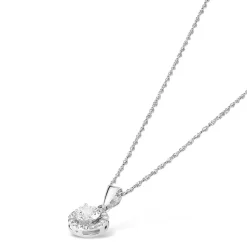 9ct White Gold Cubic Zirconia Halo Slider Pendant (Chain Included)