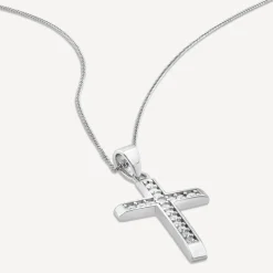 9ct White Gold Cubic Zirconia Channel Set Cross Pendant