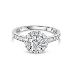 9ct White Gold Cubic Zirconia Halo and Side Stones Ring