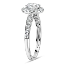 9ct White Gold Cubic Zirconia Halo and Side Stones Ring